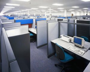 Line of desk cubicles in a corporate office