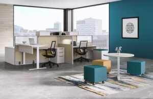 Modern office space with an open plan and contemporary features